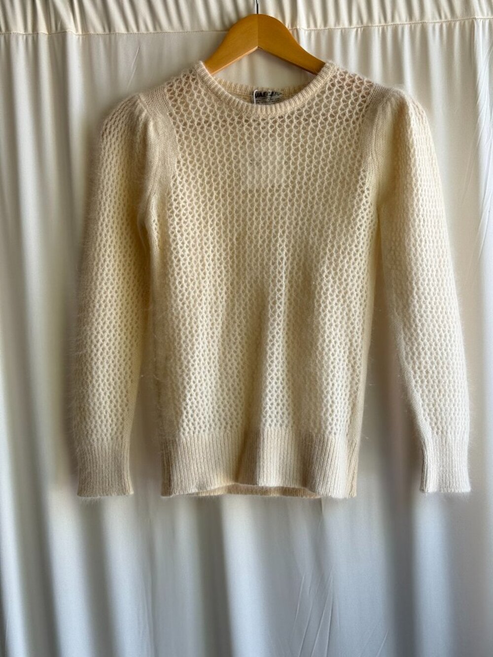 Vintage Jaeger Cream Fuzzy Knit Sweater Made in Great Britain